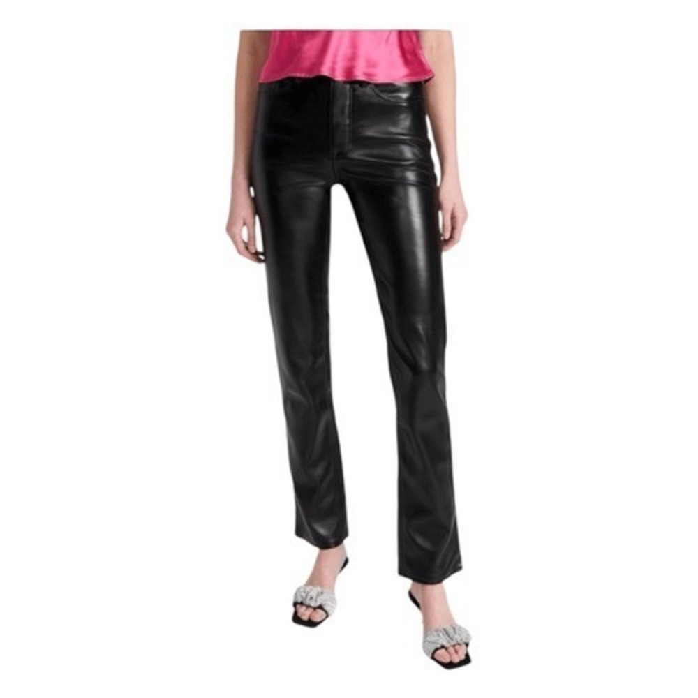 Good American Better Than Leather Good Icon Bootleg Flare Pants Black Faux Leath